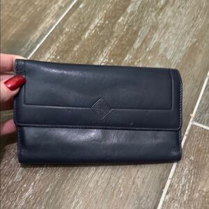 Vintage Princess Gardner Elegant Navy Blue Leather Wallet